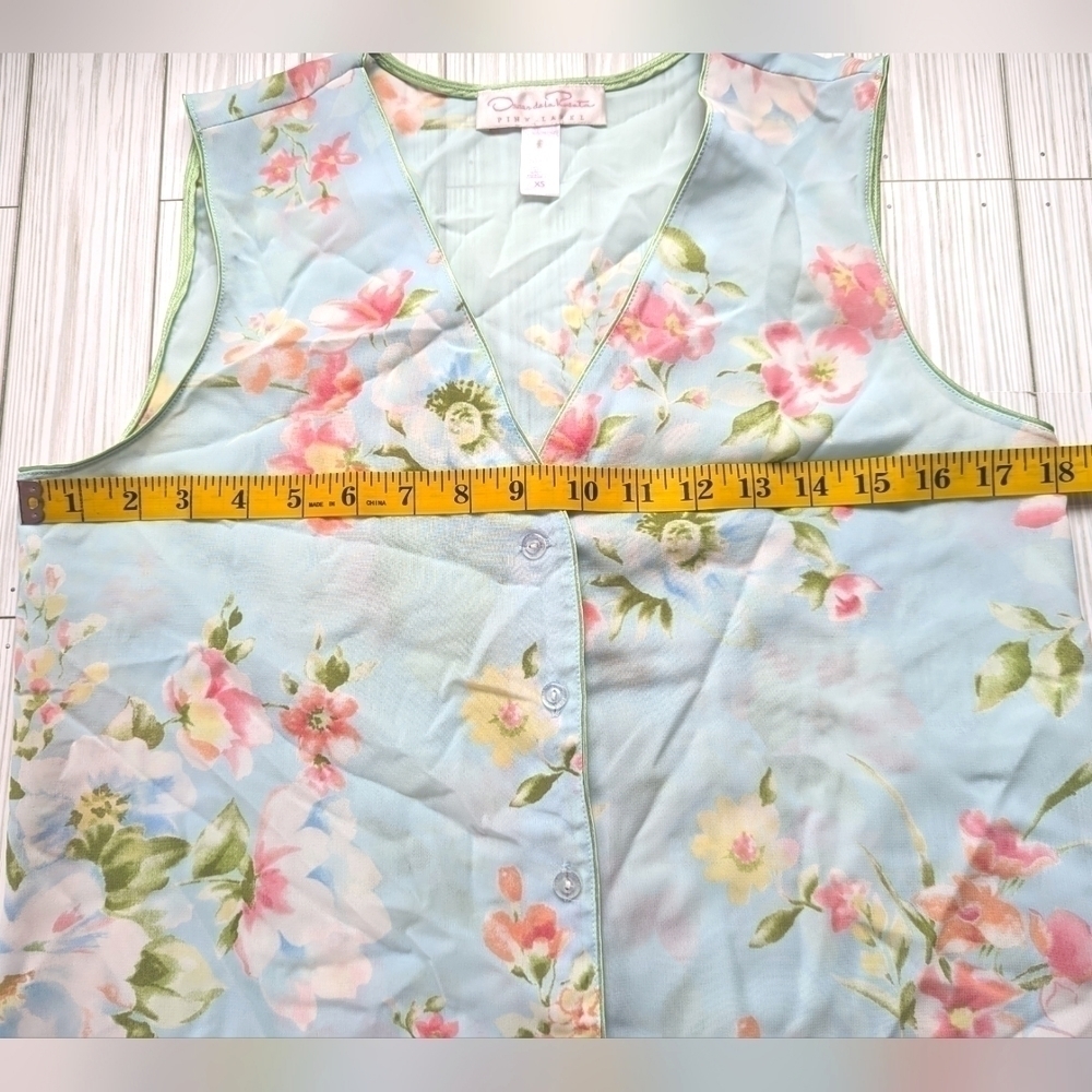 Oscar De La Renta Pink Label Floral Button Down Tank Vest in Blue Size XS - Picture 6 of 12